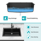 Quartz Kitchen Sink - 33' x 22' Black Granite Composite Drop-In Sink with Durable Construction