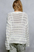 Stripe Pattern V-Neck Long Sleeve Knit Top