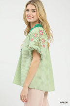 Umgee Embroidered Stripe Top