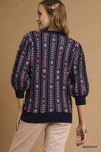 Umgee Jacquard Knit Puff Sleeve Sweater