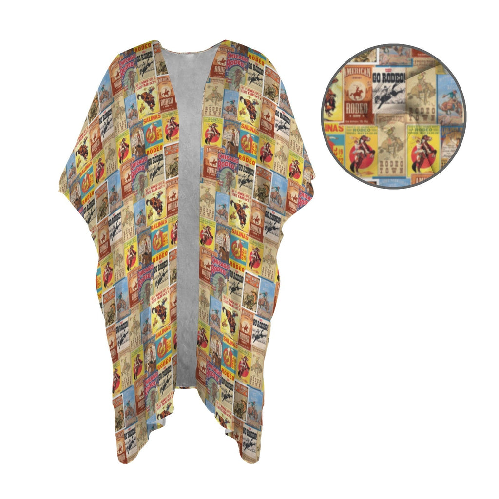 Baha Ranch Vintage Rodeo Poster Duster Kimono Coverup Women's Long Cover Up Baha Ranch Western Wear