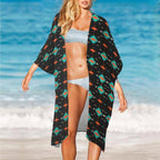 Baha Ranch Black Turquoise Orange Aztec Duster Kimono Coverup Baha Ranch Western Wear
