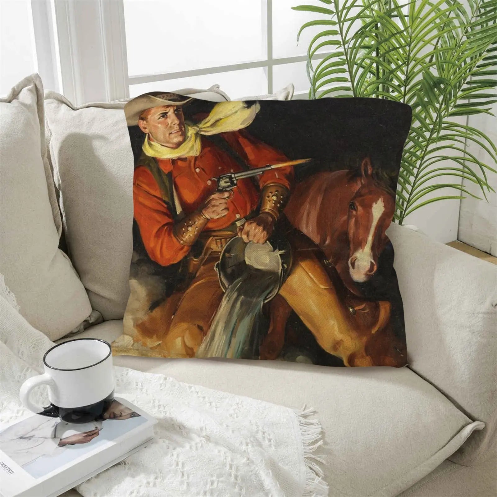 Vintage Cowboy Throw Pillow Case 18x18inch Made in America Baha Ranch Western Wear