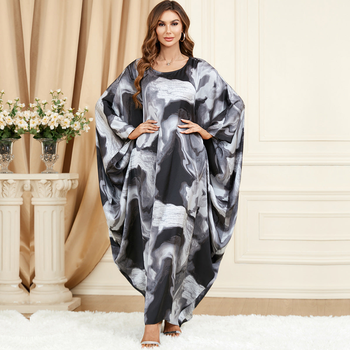 Women's Contrast Color Batwing Sleeve Loose Plus Size Dress