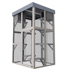 70.5＂ Tall Wooden Catio Outdoor Cat Enclosure, Gray Cat House Large Solid Wood Cage Playpen with 6 Jumping Platforms & 2 Napping Houses, Movable tarp cover