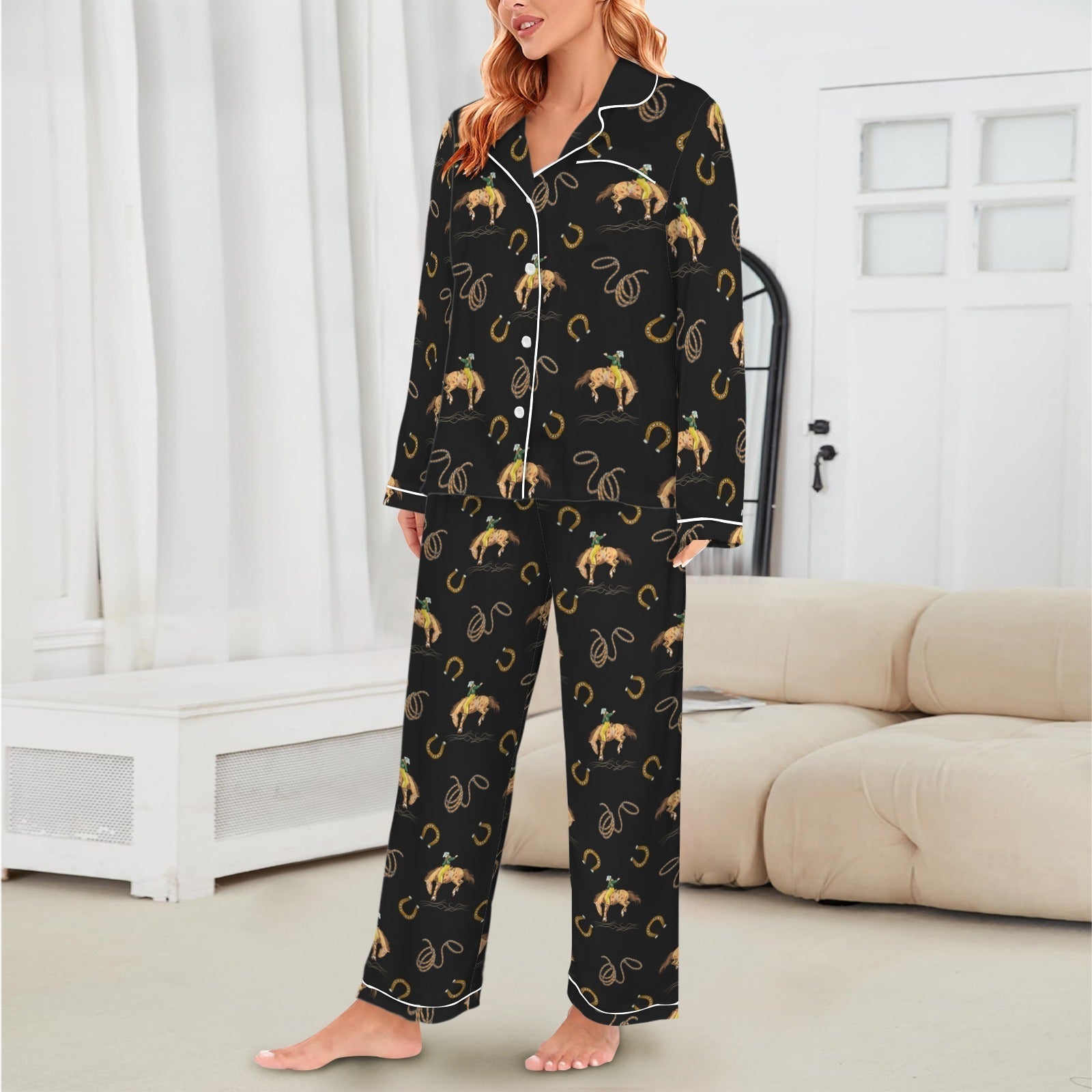 Baha Ranch All Cowboy Western Satin Long Pajamas Baha Ranch Western Wear