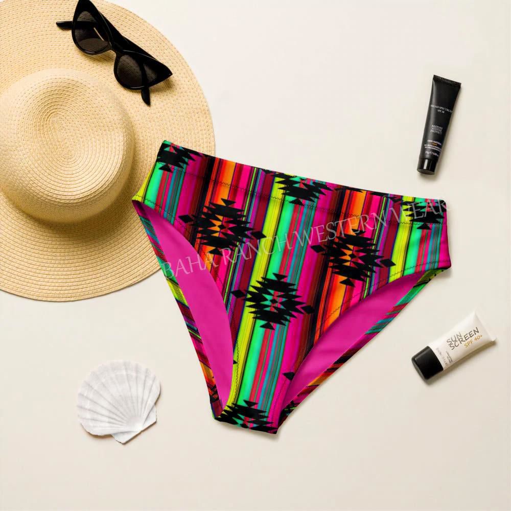 Ready to Ship Yeehaw Neon Aztec Print Bikini Bottom 2XL Baha Ranch Western Wear