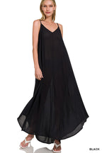 Zenana Woven Crinkle Cami Maxi Dress with Side Pockets