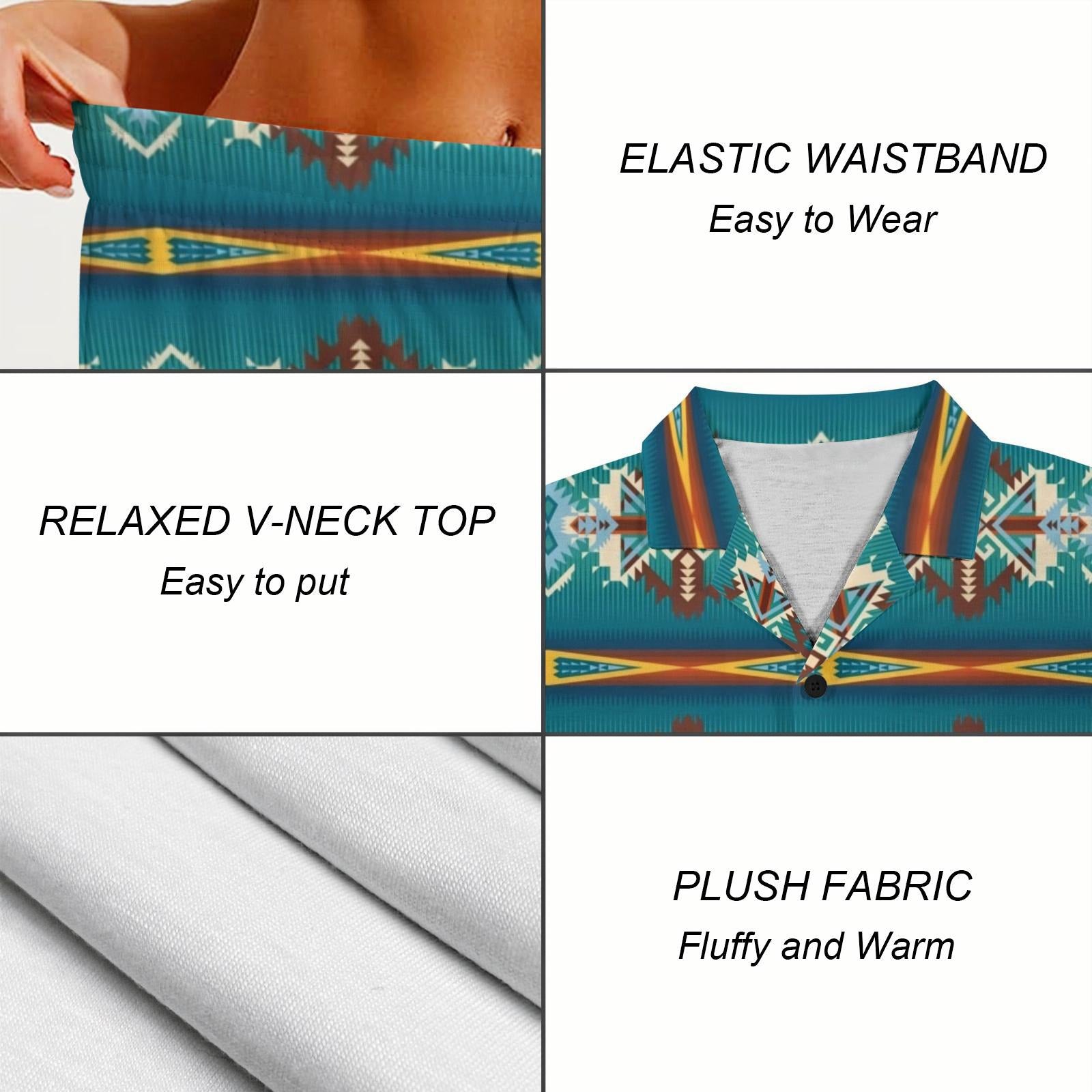 Baha Ranch Teal Aztec Women's Pajama Set Made in America Baha Ranch Western Wear