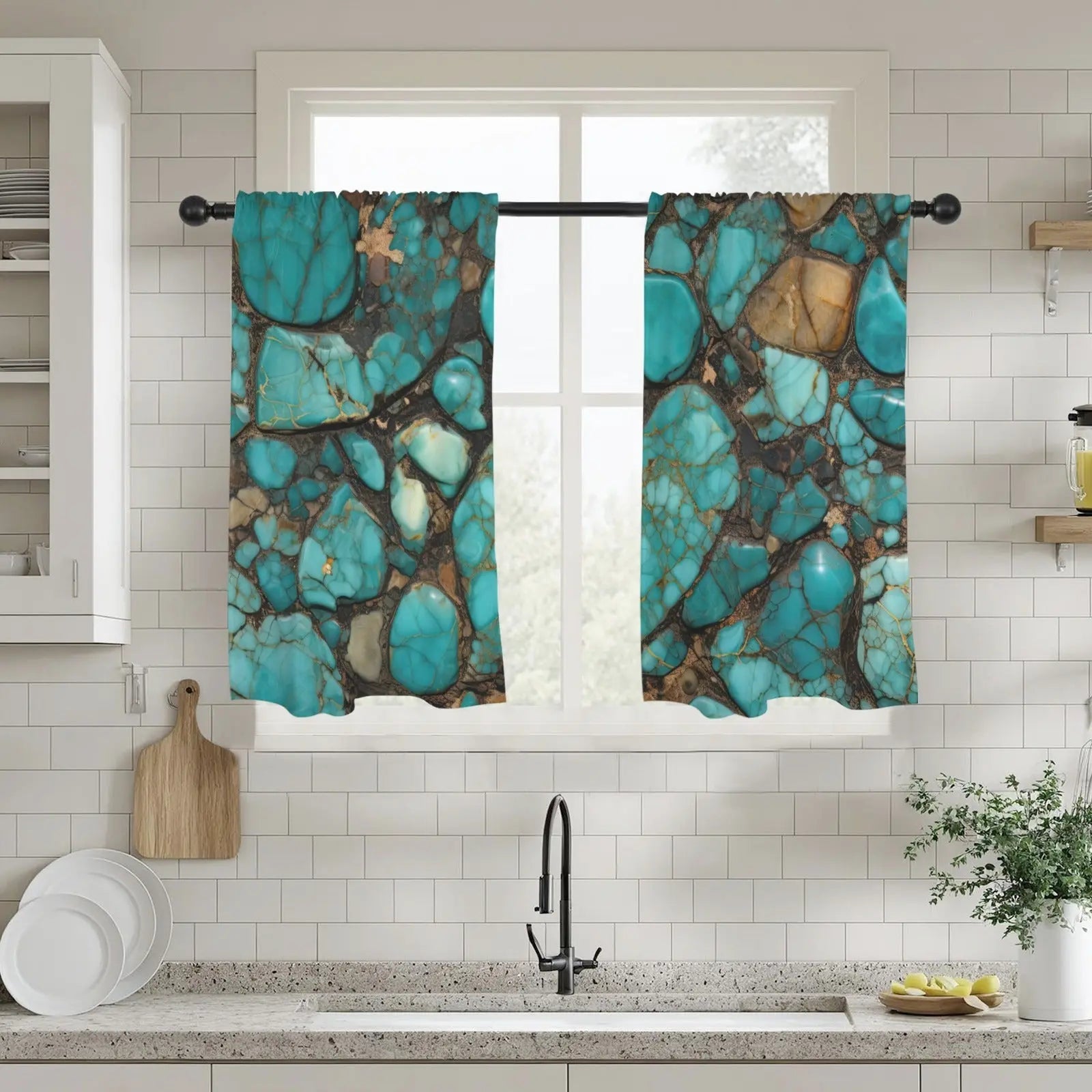 Turquoise Window Curtains 28"x40" (2-Piece) Made in America Baha Ranch Western Wear