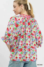 Umgee Mix Floral Print Ruffle Top
