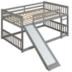 Masonstine Full over Full Bunk Bed with Slide and Ladder, Grey