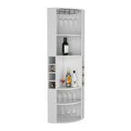 71' Corner Bar Cabinet with Five Shelves, Eight Bottle Cubbies and Stemware,White
