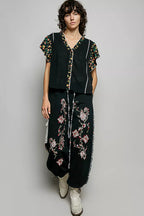 POL V-Neck Floral Ruffle Sleeve Blouse