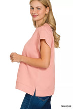 Zenana Textured Knit Jacquard Short Sleeve Top
