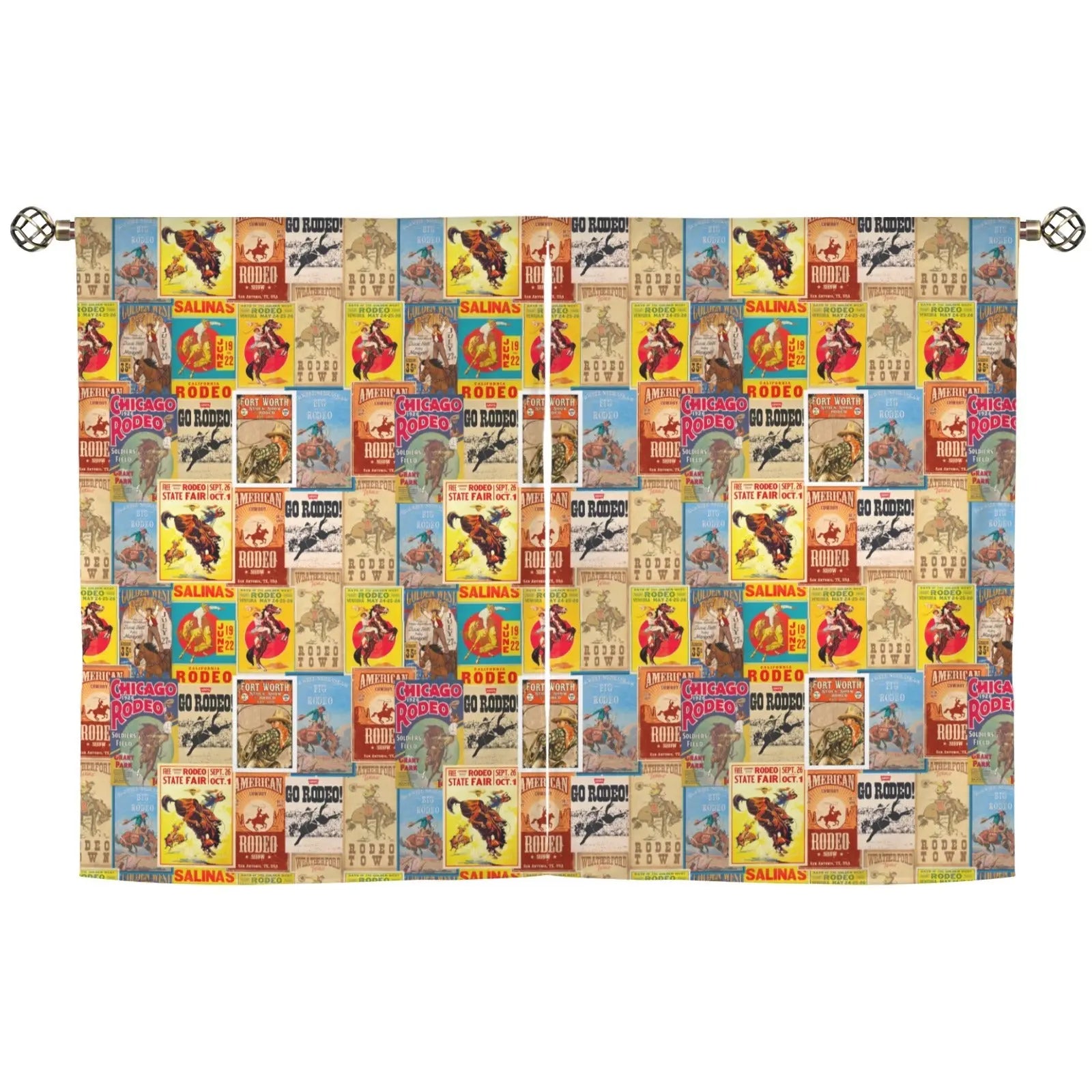 Vintage Rodeo Window Curtain 28"x40" (2-Piece) Made in America Baha Ranch Western Wear