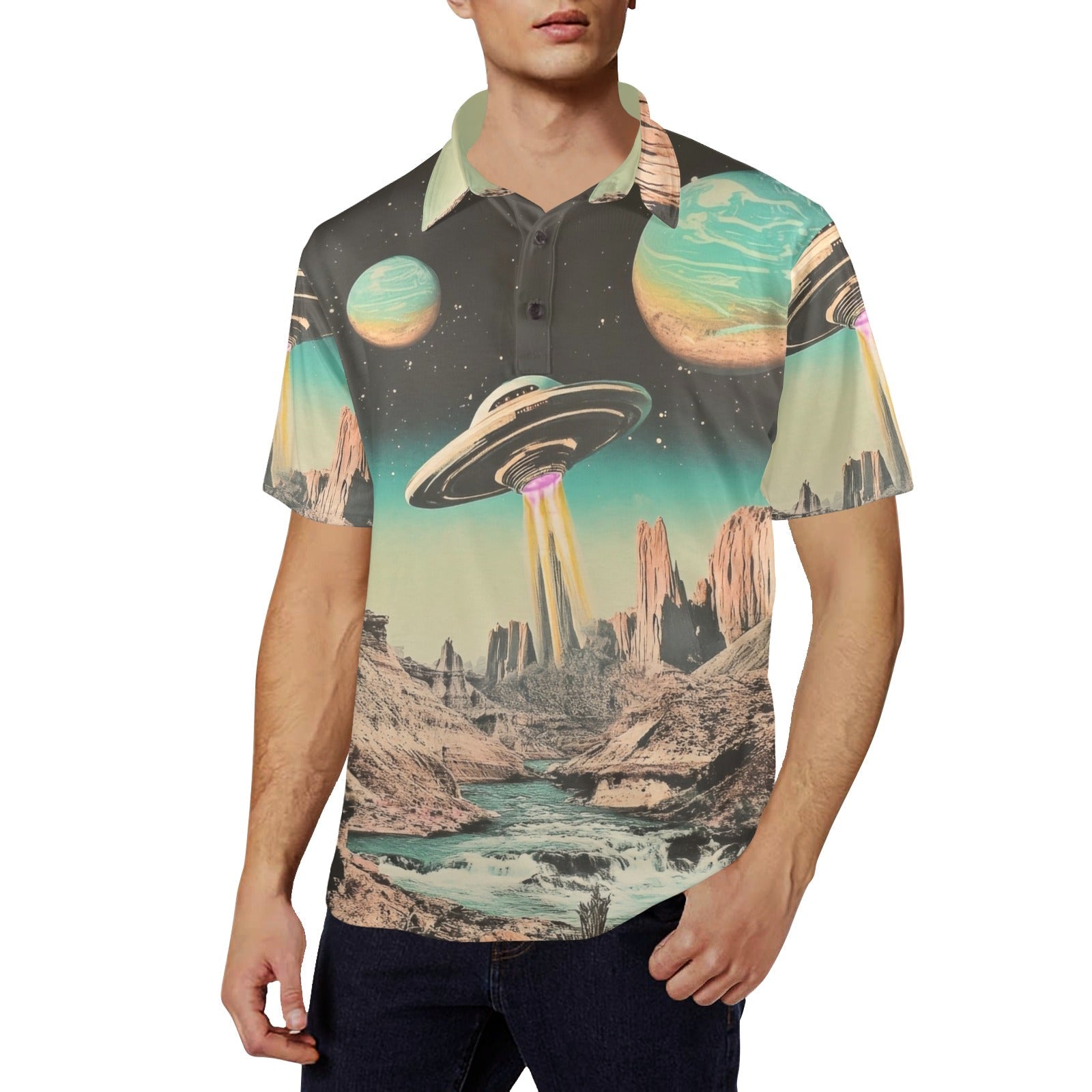 Baha Ranch Retro Pop Western Space Cowboy Polo Shirt Baha Ranch Western Wear
