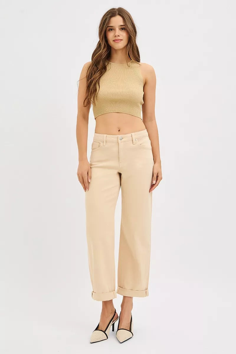 RISEN Tummy Control Mid Rise Ankle Barrel Relaxed Baggy