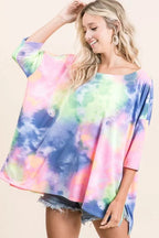 BiBi Tie Dye Print Low Gauge Knit Top