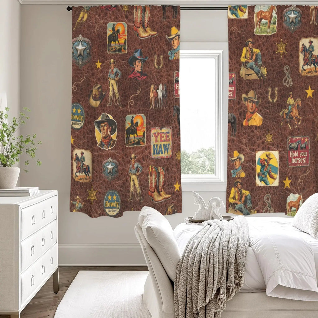 Vintage Cowboy Collage Western Curtains 52" x 63" Made in America Baha Ranch Western Wear