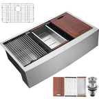 Farmhouse Kitchen Sink, 304 Stainless Steel Drop-In Sinks, Single Bowl Basin with Ledge & Accessories, Household Dishwasher Sinks for Workstation, Prep Kitchen, and Bar Sink, 33 inch