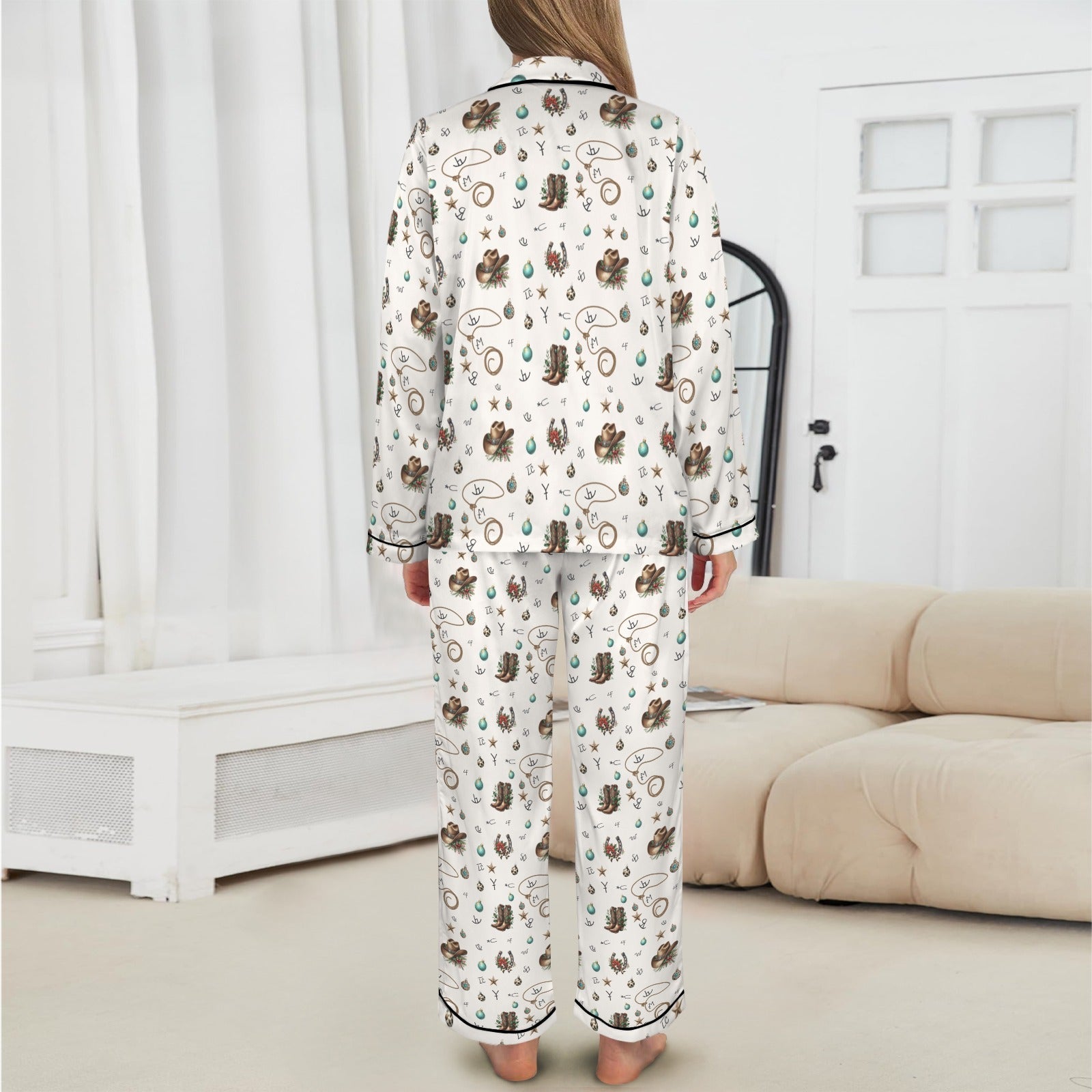 Baha Ranch Boots and Brands Western Christmas Long Satin Pajamas Baha Ranch Western Wear