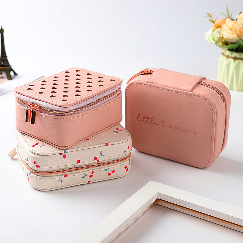Portable Earring Ring Leather Jewelry Box Fashion Makeup Small Gift Box
