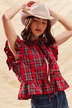 SO ME Christmas Holiday Plaid Ruffled Quilt Vest Top