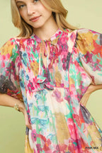 Umgee Mix Watercolor Floral Babydoll Dress