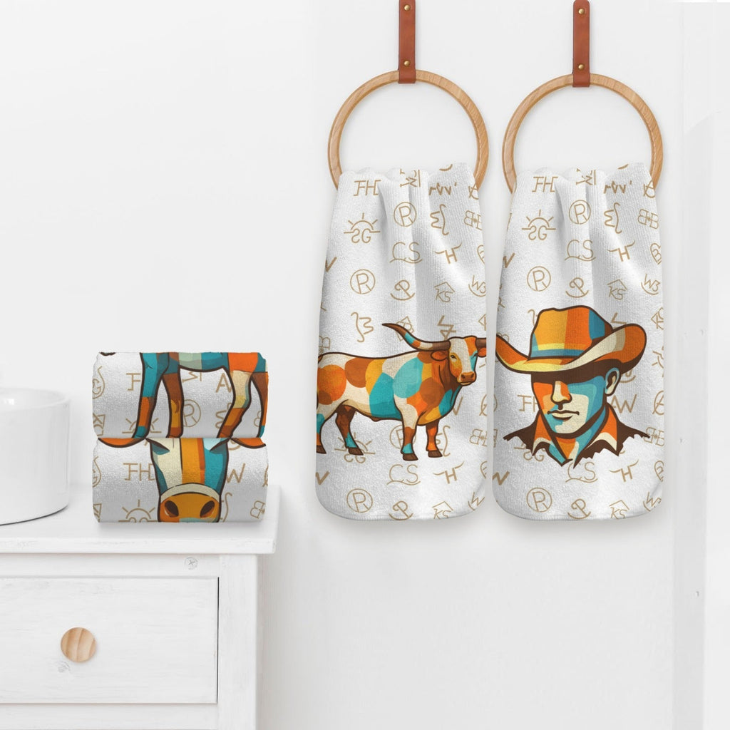 Set of 4 Minimalistic Cowboy Western Cattle Brands Kitchen Towels Made in America Baha Ranch Western Wear
