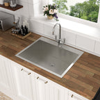 Brushed Nickel Stainless Steel 25 x 22 x 9 Inch Kitchen Sink Drop In with Single Bowl Topmount Design