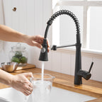 Commercial Black Kitchen Faucet with Pull Down Sprayer, Single Handle Single Lever Kitchen Sink Faucet