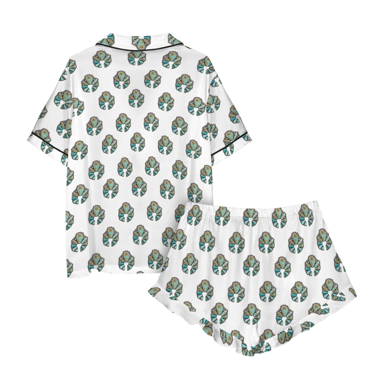 Baha Ranch Turquoise Naja White Satin Ruffle Pajama Set Baha Ranch Western Wear