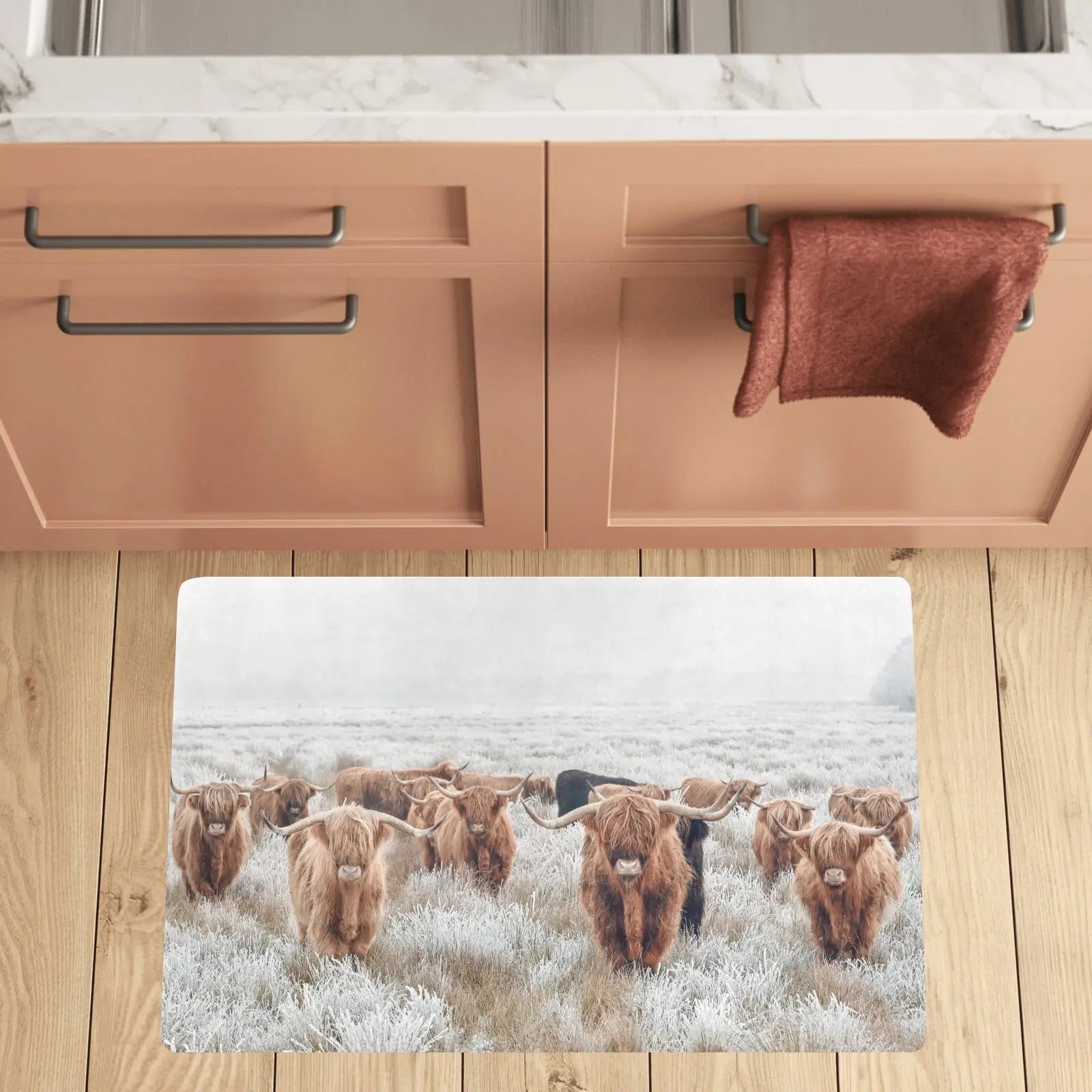 Highland Cow Herd Floor Mat Kitchen Mat 32"x20" Made in America Baha Ranch Western Wear