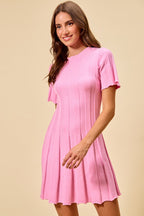 SO ME Wide Rib Short Sleeves Sweater Knit Mini Dress