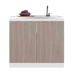 Salento Freestanding Sink, Double Door Cabinet, Two Shelves, White / Ligth Grey