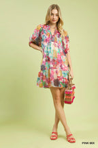 Umgee Mix Watercolor Floral Babydoll Dress