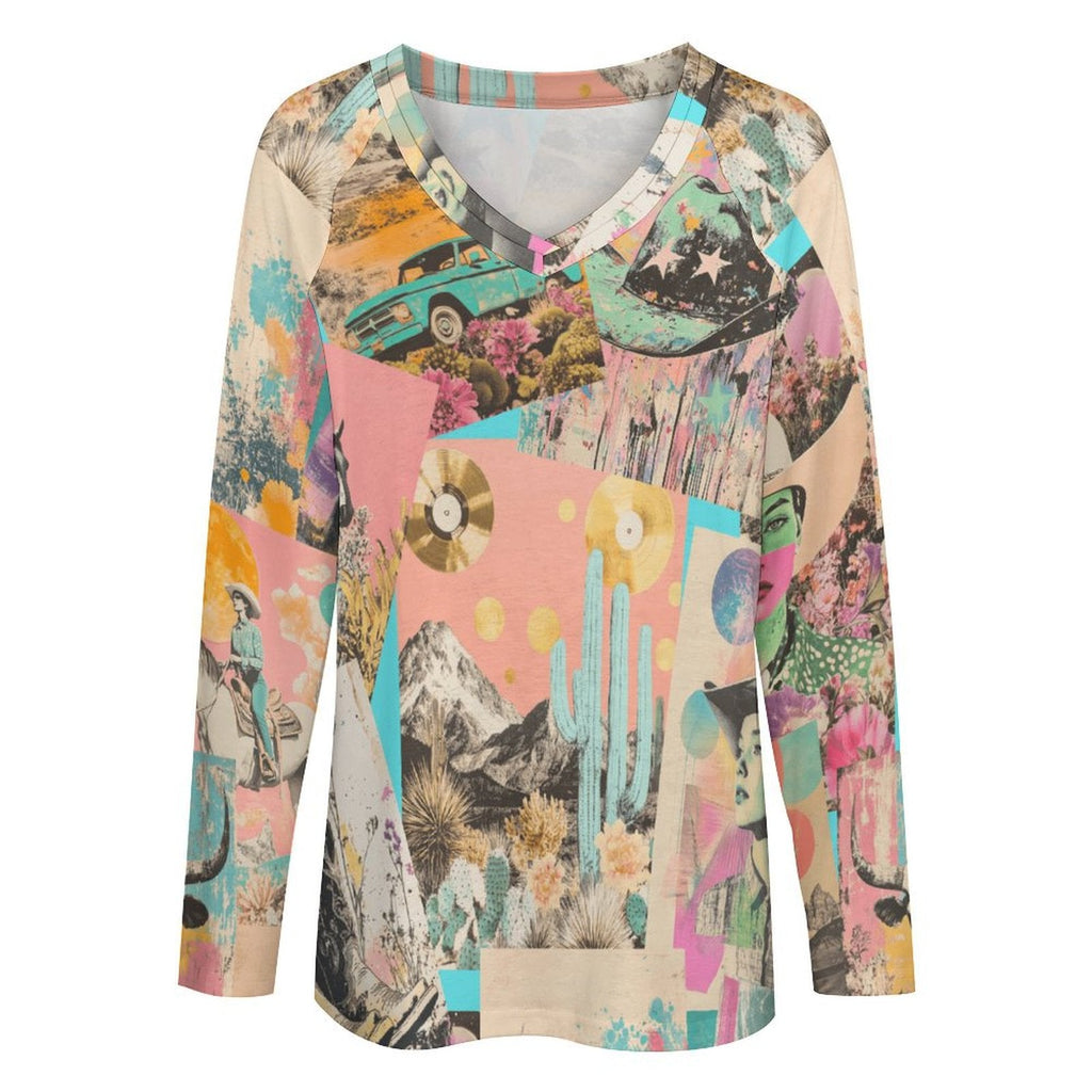 Baha Ranch Retro Pop Western Collage Long Sleeve Top Baha Ranch Western Wear