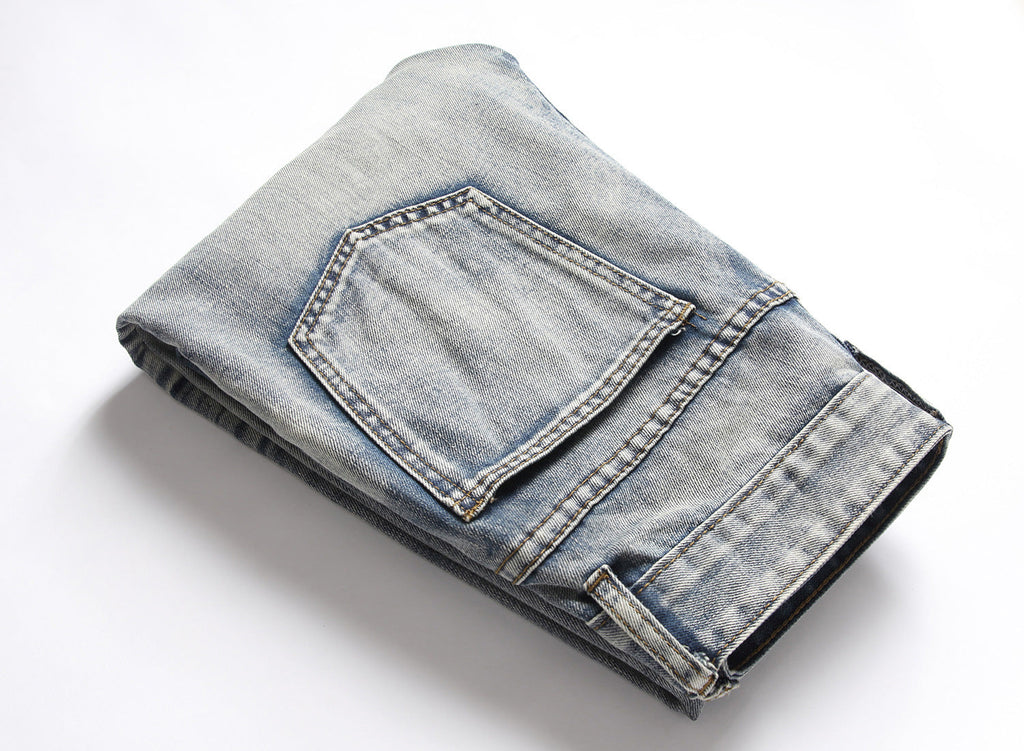 European And American Nostalgic Jeans Men's Ripped Special Embroidery