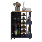 Carefree bar cabinet, bottle racks, double side shelves, modern design in Kronos Ash and Kronos Blue.