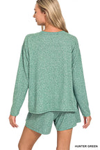 Zenana Soft Melange Long Sleeve Tee and Shorts Set