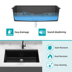 Quartz Kitchen Sink - 30' x 19' Black Granite Composite Workstation Undermount Kitchen Sink