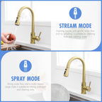 Touchless Kitchen Faucet, Hands Free Automatic Smart Kitchen Faucet, Stainless Steel Touchless Kitchen Faucet Brushed Gold