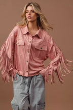 BiBi Suede Fringe Long Sleeve Jacket