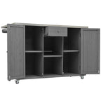 Outdoor Kitchen Island Fir Wood Kitchen Island with Stainless Steel Top, Ample Storage, Towel and Spice Racks, Bottle Opener, Grey
