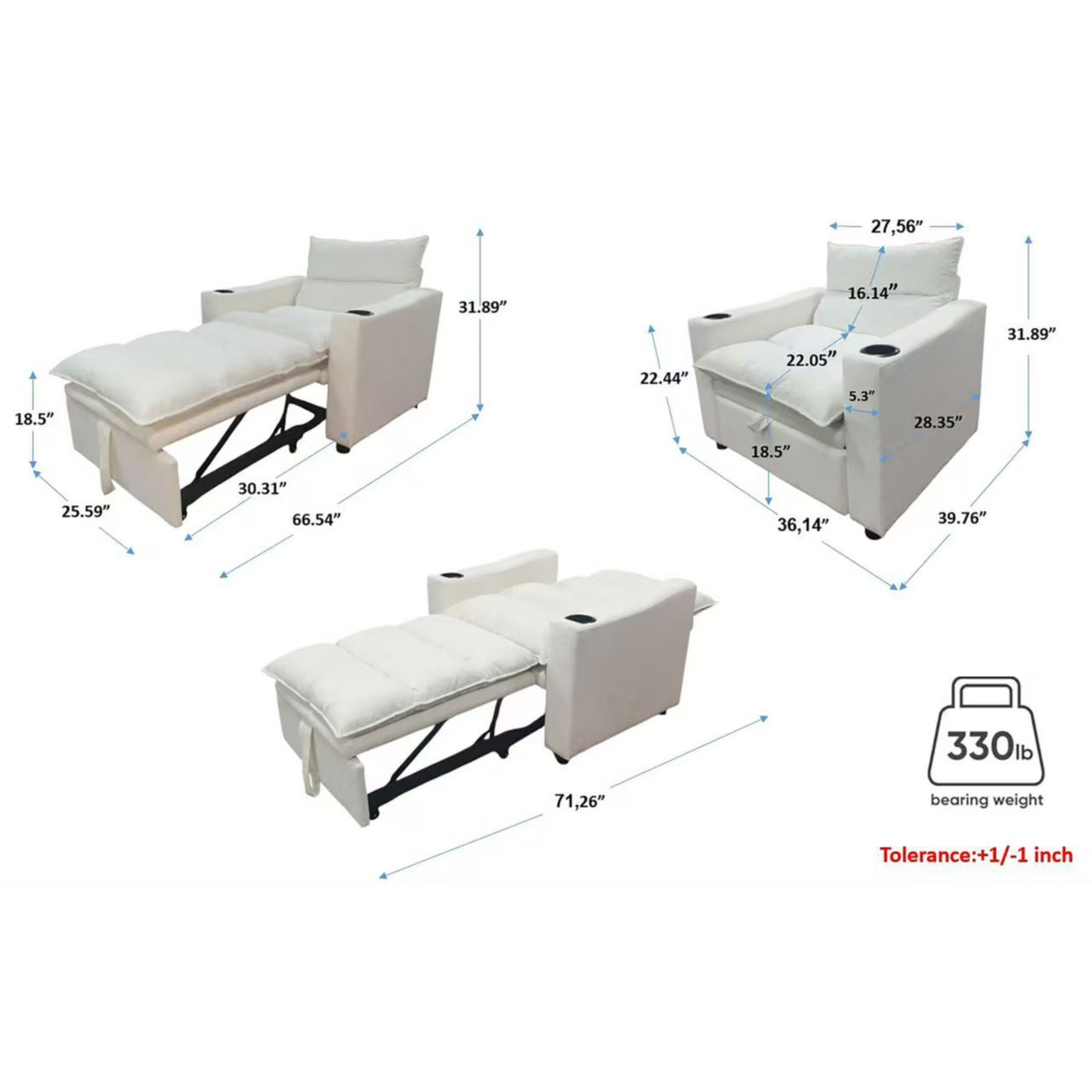 Sleeper Sofa Chair Bed, Convertible Sofa Chair 3-in-1, Adjustable Sleeper Chair Pullout Sofa Bed with Modern Velvet Fabric for Living Room Apartment Small Space, Beige