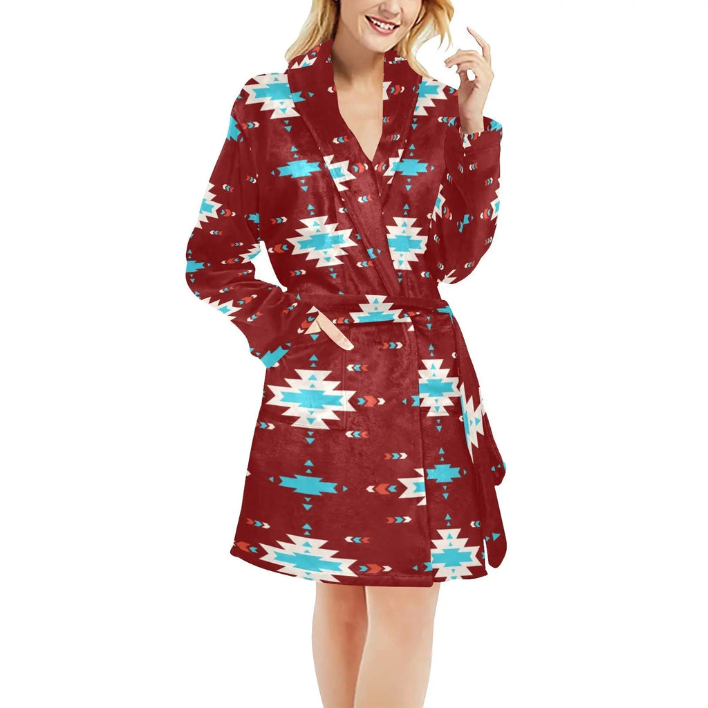 Burgundy Aztec Women's Western Bath Robe Baha Ranch Western Wear