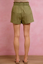 SO ME Paper Bag Patch Pocket Drawstring Twill Shorts