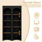 ON-TREND Free Standing 5 Tier Bookshelves, Bookcases Set of 2, Farmhouse Two-Tone Storage Cabinet with Adjustable Shelves, Modern 72'H Kitchen Pantry Cabinet for Living Room, Home Office, Black