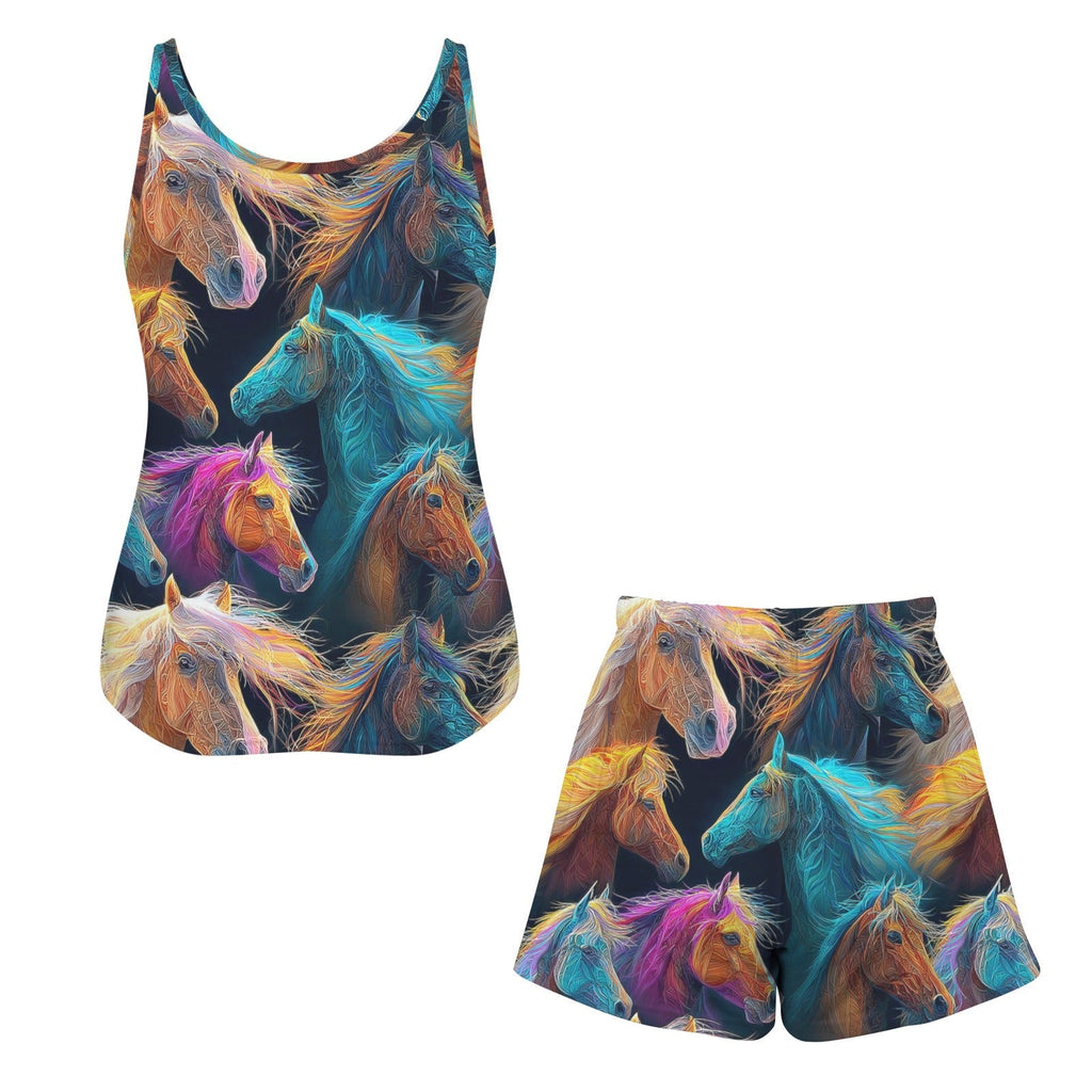 Baha Ranch Colorful Horses Pajama Lounge Tank Shorts Set Made in America Baha Ranch Western Wear